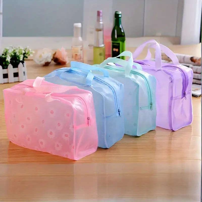 5 Piece Waterproof PVC Cosmetic Bag Set, Transparent Makeup Pouches RANDOM COLORS