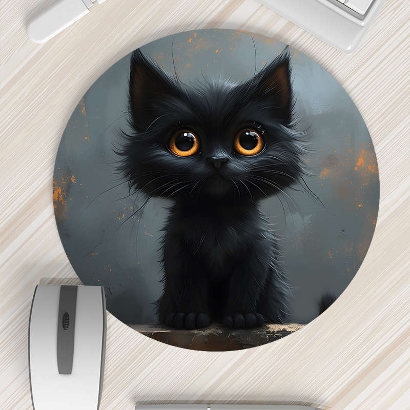 1pc Random Placement of Print  Small Black Cat Pattern Round Portable Durable Texture