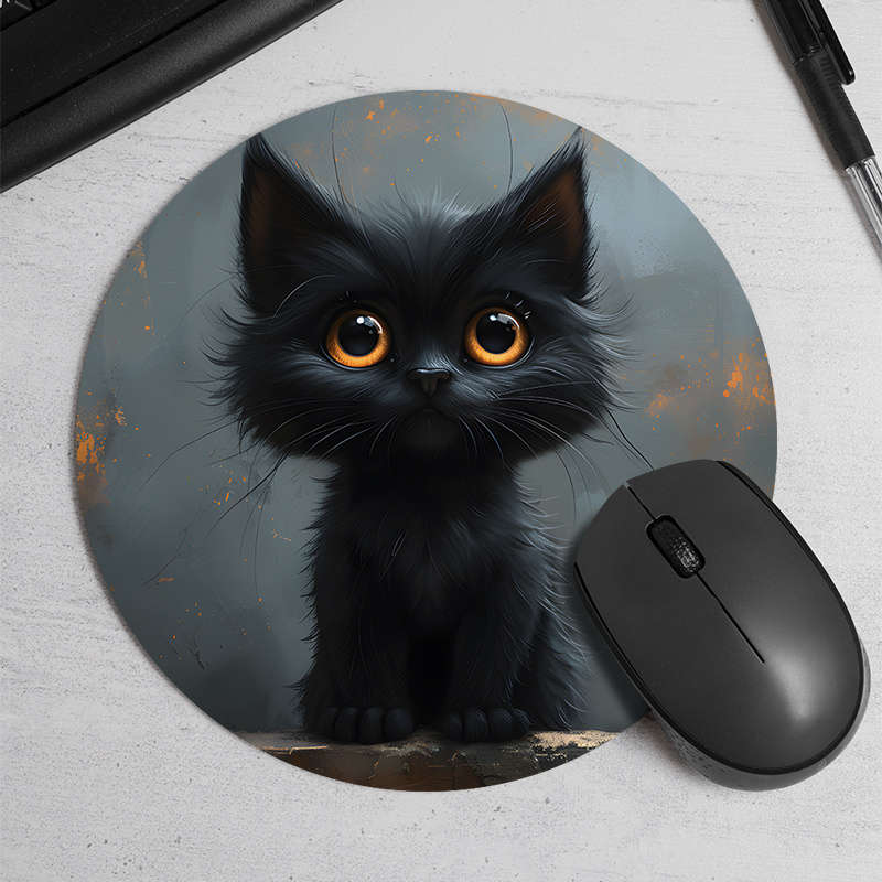 1pc Random Placement of Print  Small Black Cat Pattern Round Portable Durable Texture