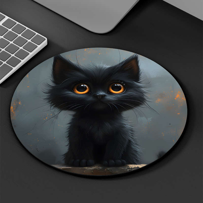1pc Random Placement of Print  Small Black Cat Pattern Round Portable Durable Texture