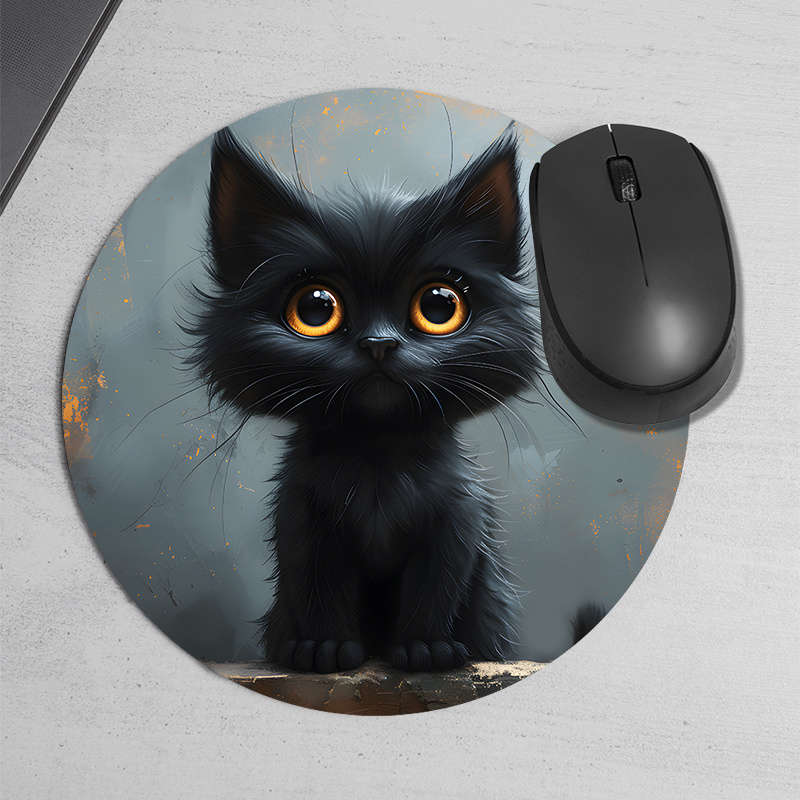 1pc Random Placement of Print  Small Black Cat Pattern Round Portable Durable Texture