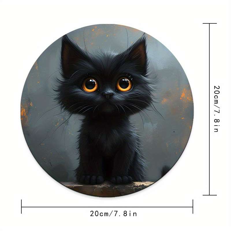 1pc Random Placement of Print  Small Black Cat Pattern Round Portable Durable Texture