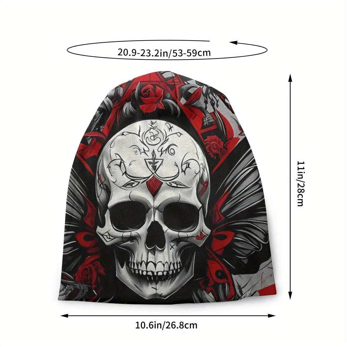 Men's Gothic Skull Butterfly Beanie Stretchy Polyester Blend Casual Woven Ski Cap with Int