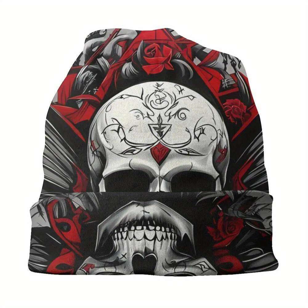 Men's Gothic Skull Butterfly Beanie Stretchy Polyester Blend Casual Woven Ski Cap with Int