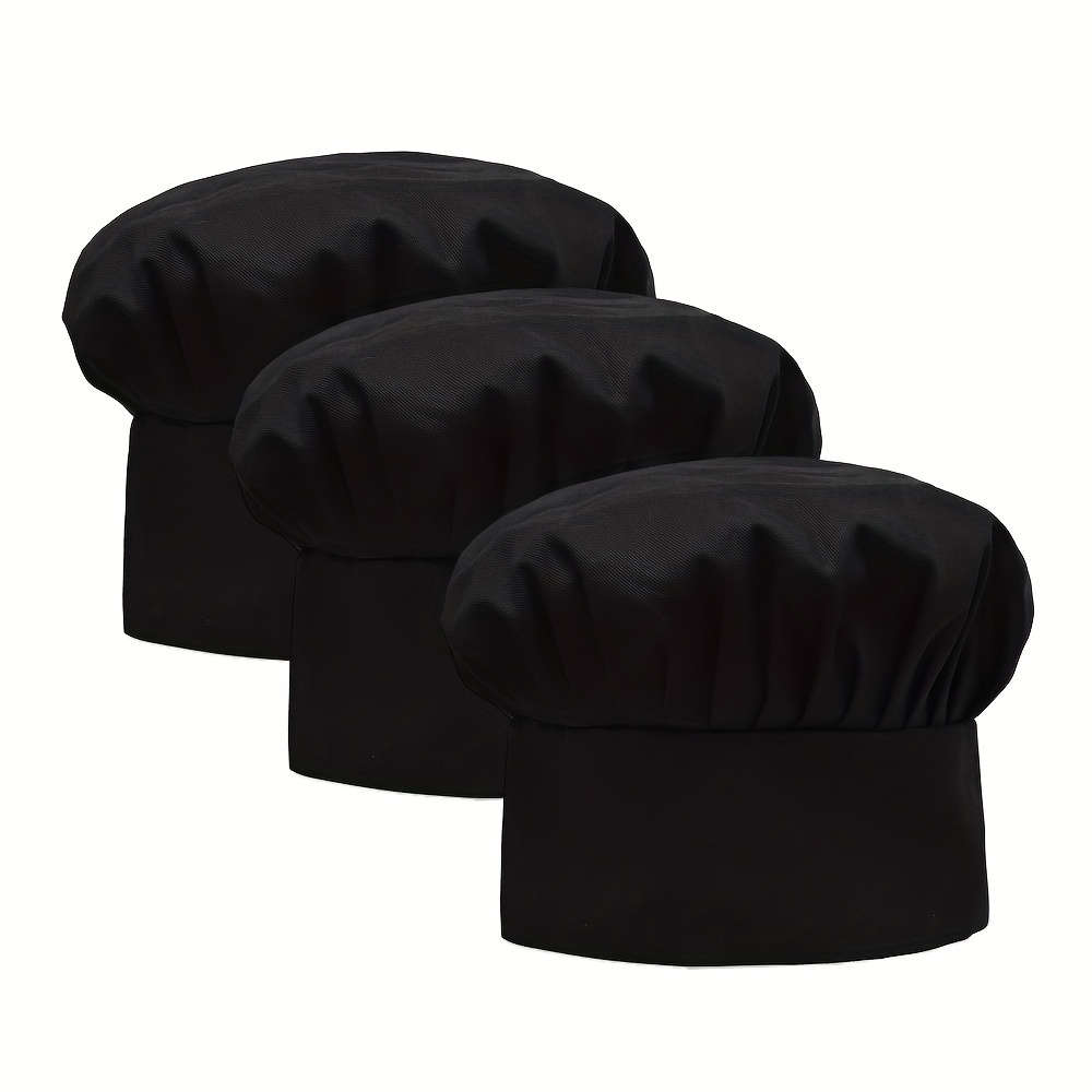 3-Pack Unisex Chef Hats Adjustable Elastic Kitchen Cooking Caps with Toggle Closure Breathabl
