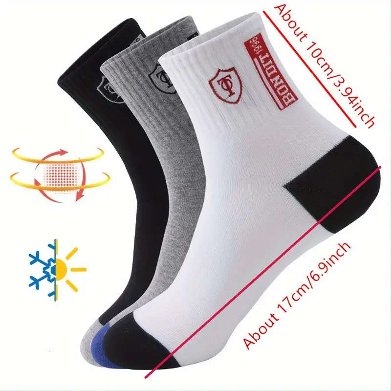 5 Pairs Men's Sweat Absorbing Embroidered Crest Athletic Socks Ankle Socks