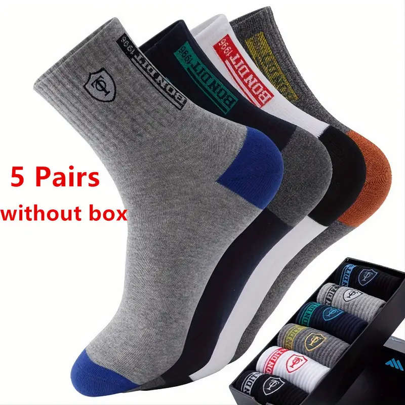 5 Pairs Men's Sweat Absorbing Embroidered Crest Athletic Socks Ankle Socks