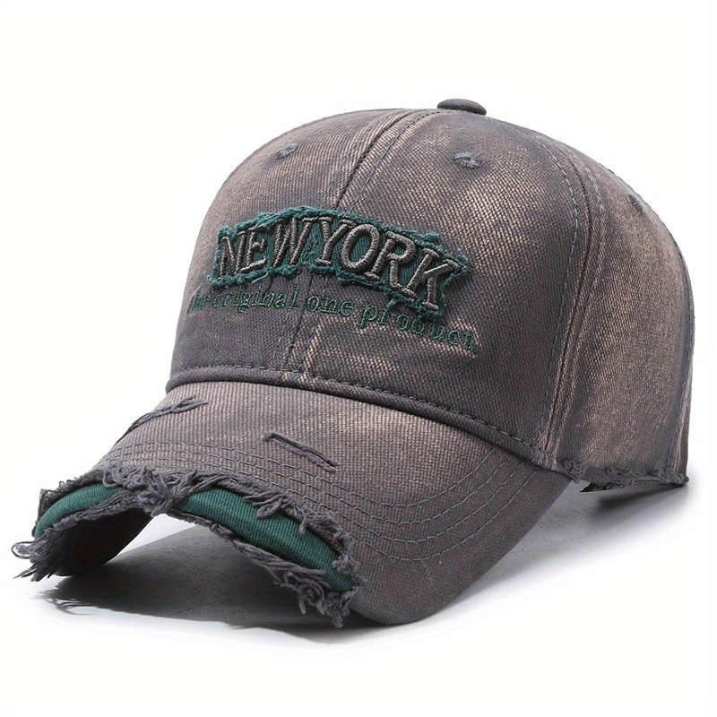 1pc Vintage Distressed Embroidery Letter Denim Baseball Cap Unisex Soft Top Casual Duckbill Hat fo