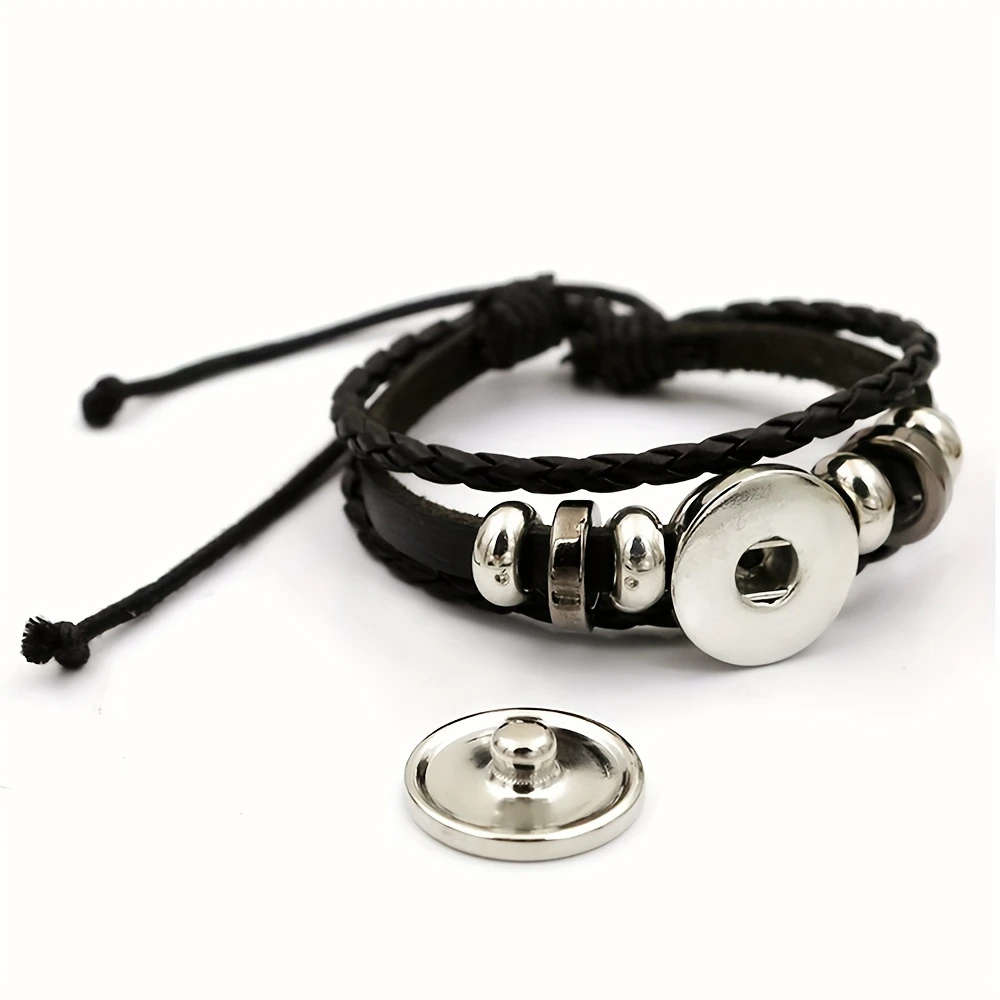 1pc Retro Style Compass Pattern Multi-Layer Artificial Crystal Beaded Faux Leather Men's Adjustable