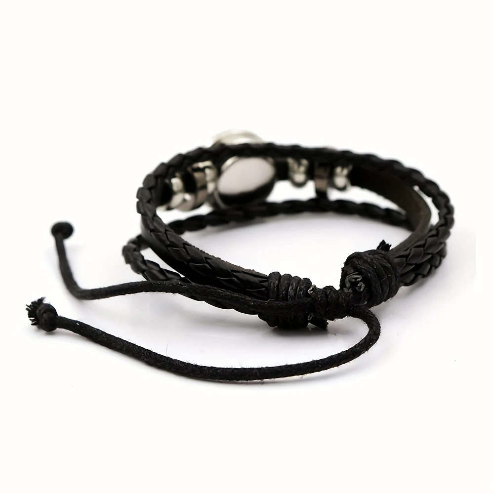 1pc Retro Style Compass Pattern Multi-Layer Artificial Crystal Beaded Faux Leather Men's Adjustable