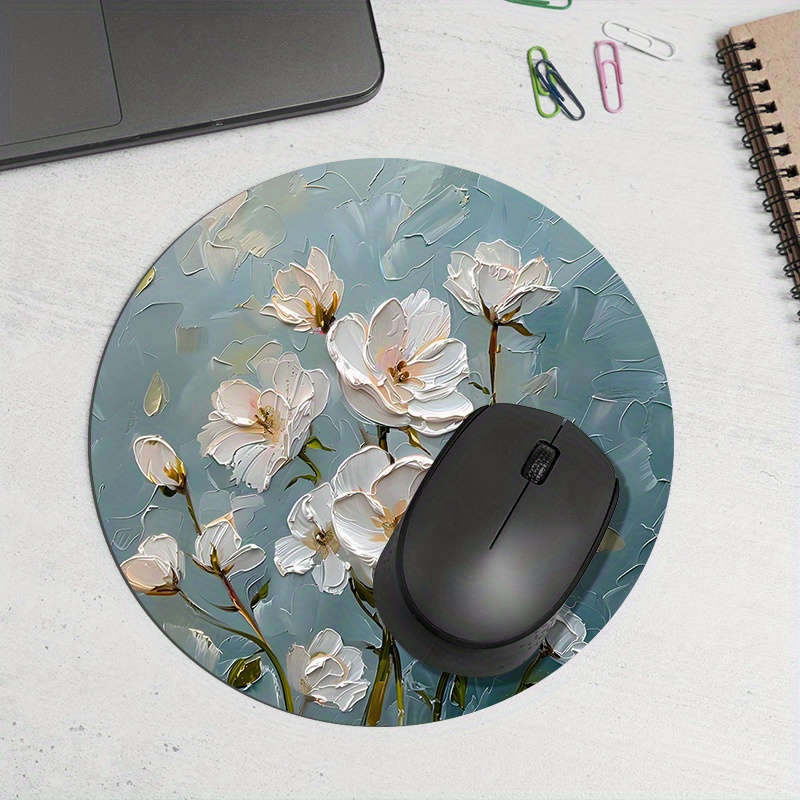 Random Placement Print Lily Pattern Round Portable Mouse Pad Computer Office Desk Mat