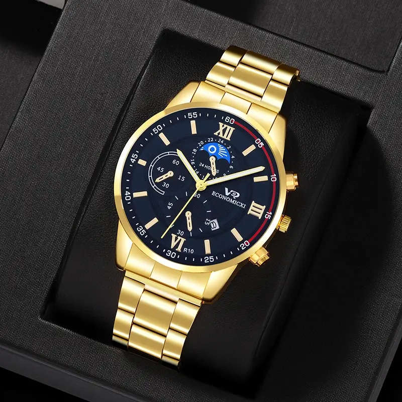 2pcs Men's Quartz Watch and Bracelet Set