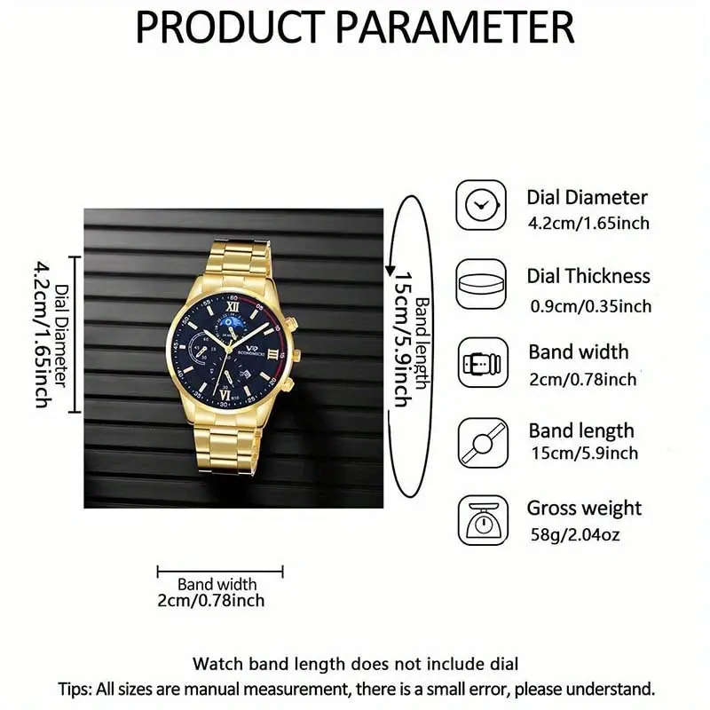 2pcs Men's Quartz Watch and Bracelet Set