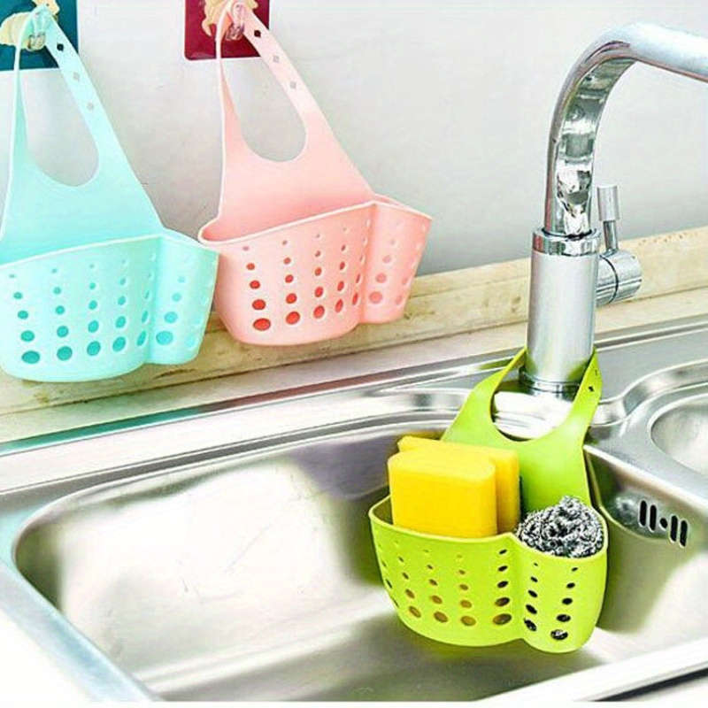 Adjustable Silicone Sink Caddy Button Strap Drain Basket