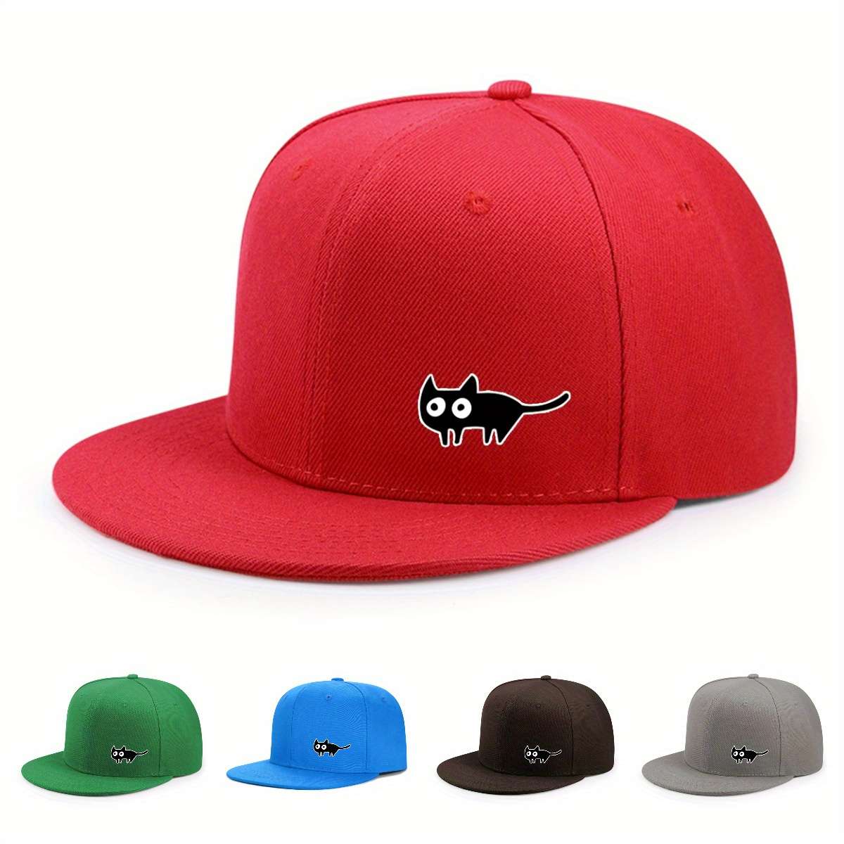 Urban Style Unisex Baseball Cap With Cute Cat Print Adjustable Fit Sun Protection Woven Pol