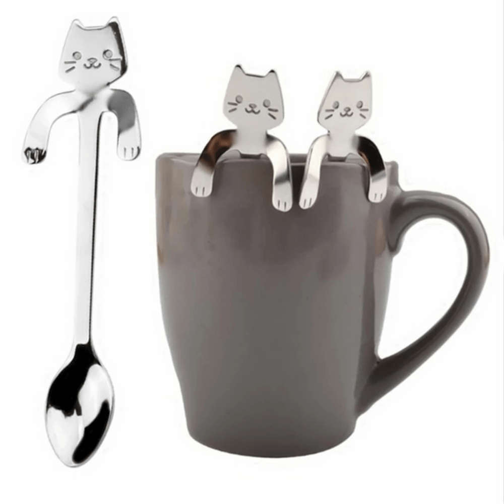 3pcs Stainless Steel Cat Shaped Coffee Spoons Set Mini Ice Cream Scoops Charming Kitchen Uten