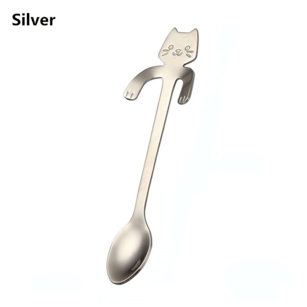 3pcs Stainless Steel Cat Shaped Coffee Spoons Set Mini Ice Cream Scoops Charming Kitchen Uten