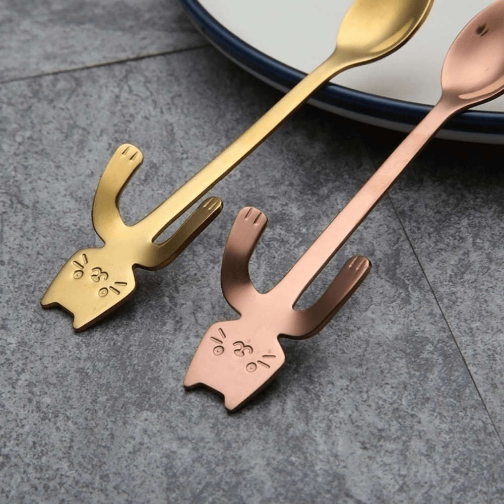 3pcs Stainless Steel Cat Shaped Coffee Spoons Set Mini Ice Cream Scoops Charming Kitchen Uten