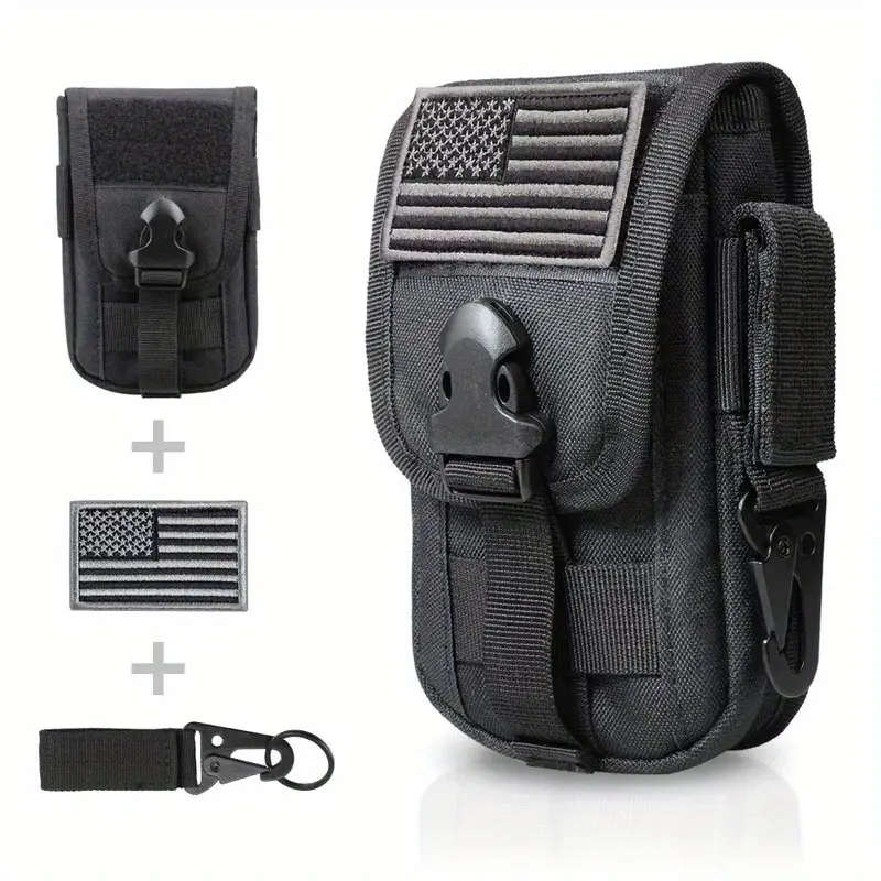 Water-Resistant Nylon Tactical Phone Pouch with Belt Clip and American Flag Patch Durable Outdoor