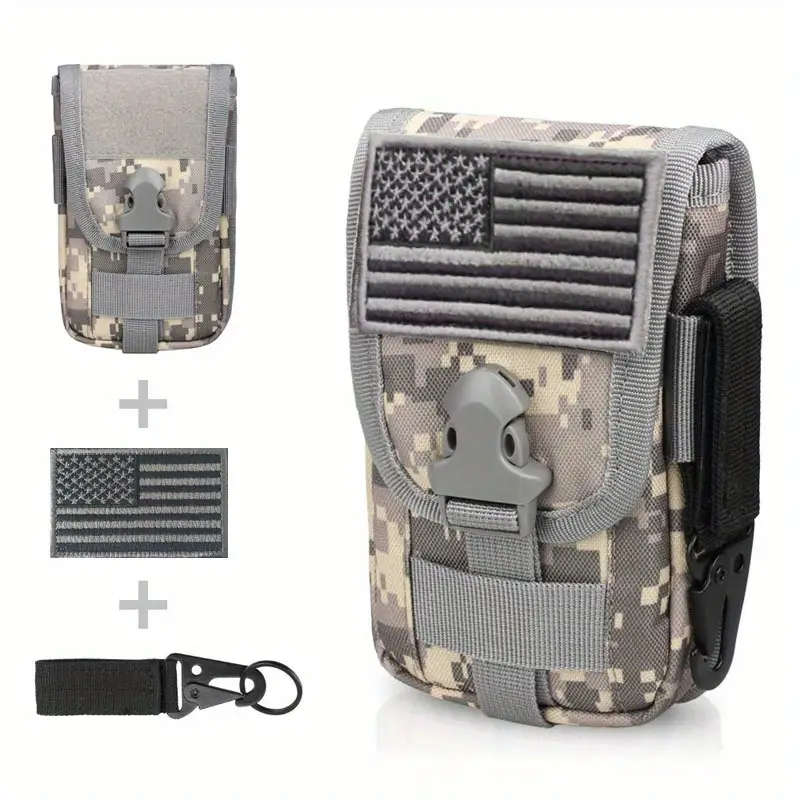 Water-Resistant Nylon Tactical Phone Pouch with Belt Clip and American Flag Patch Durable Outdoor