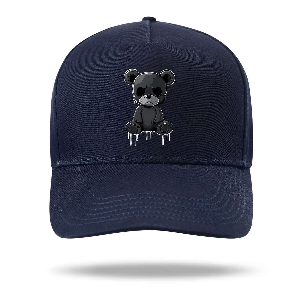 Fashionable Cotton-Polyester Blend Black Teddy Bear Baseball Cap Casual Adjustable Hat Woven