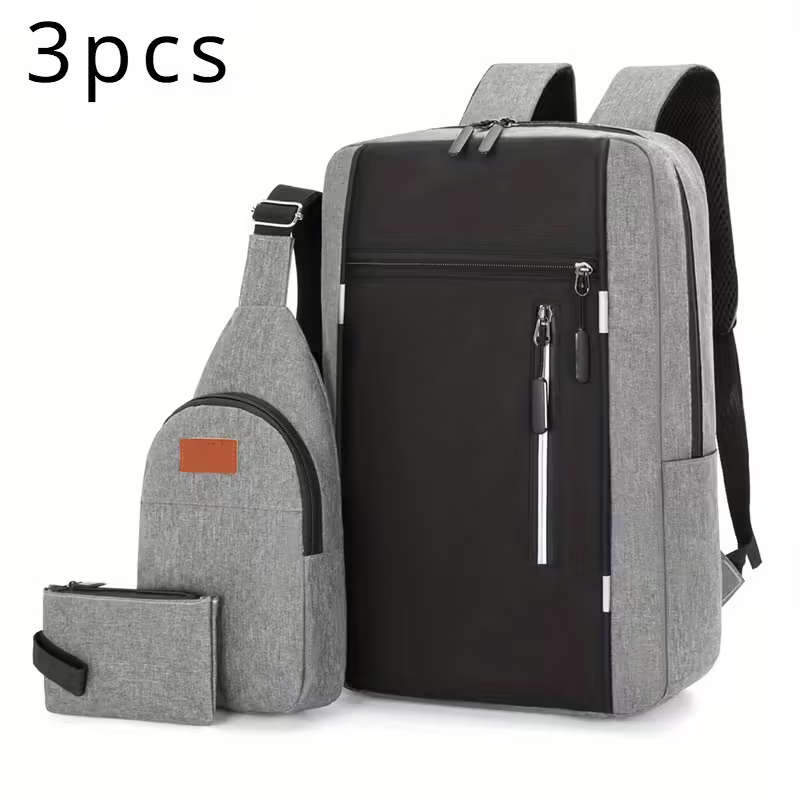 3Pcs Bag Set Laptop Backpack Chest Bag Zipper Handbag