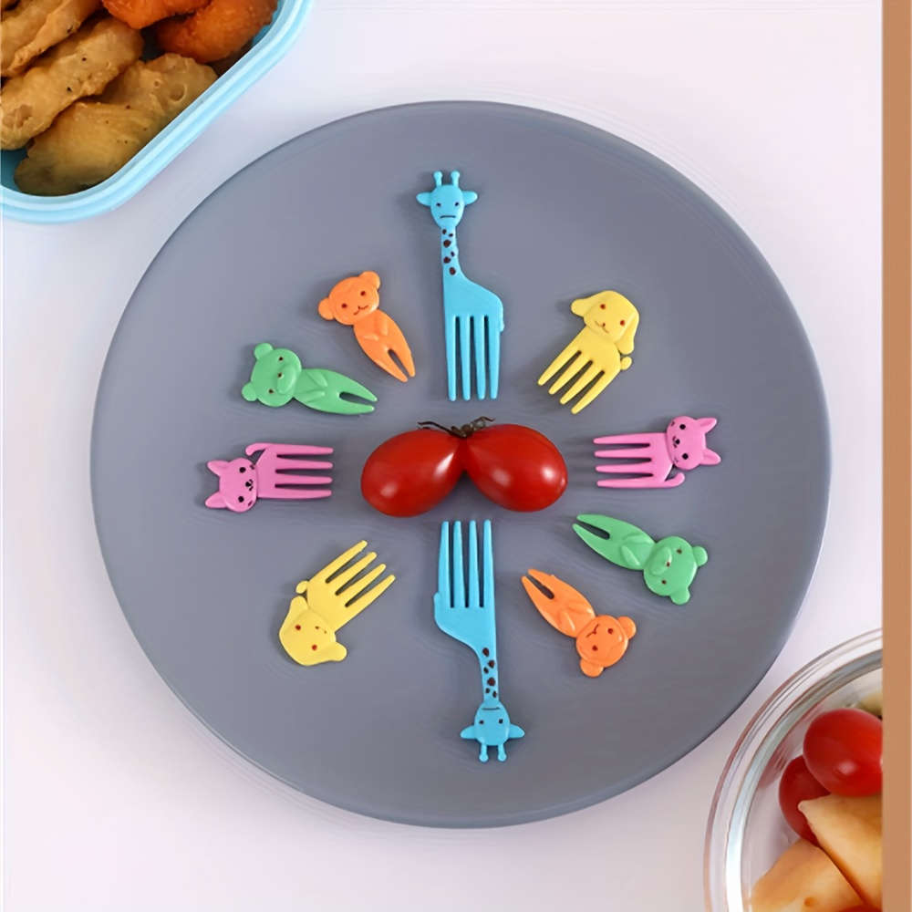 10pcs Fruit Forks Creative Animals Style Fork Dessert Fork Small Plastic Fork for Home Kitch