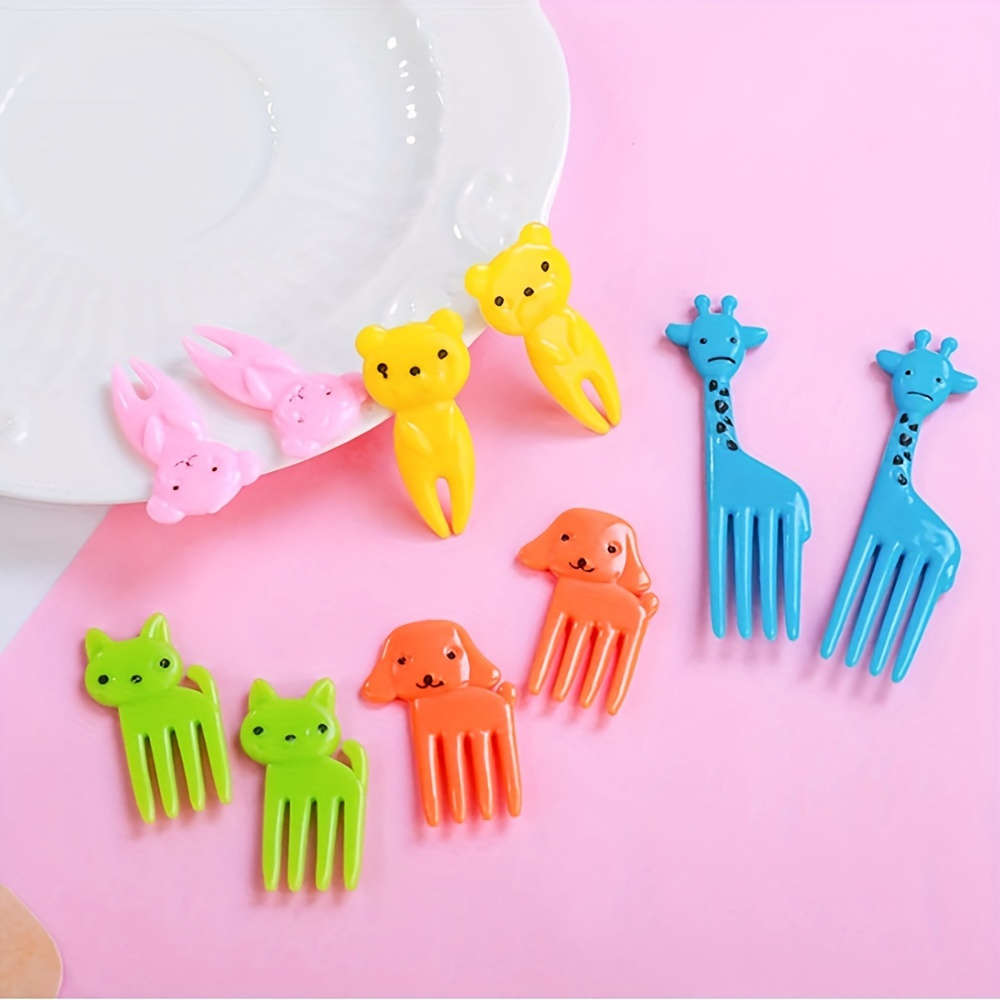 10pcs Fruit Forks Creative Animals Style Fork Dessert Fork Small Plastic Fork for Home Kitch