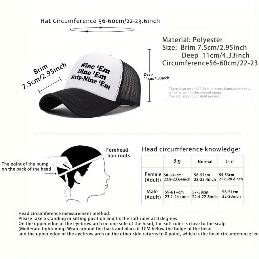 VERG Breathable Mesh Baseball Cap with Letter Print Adjustable Hand-Washable Polyester Truck
