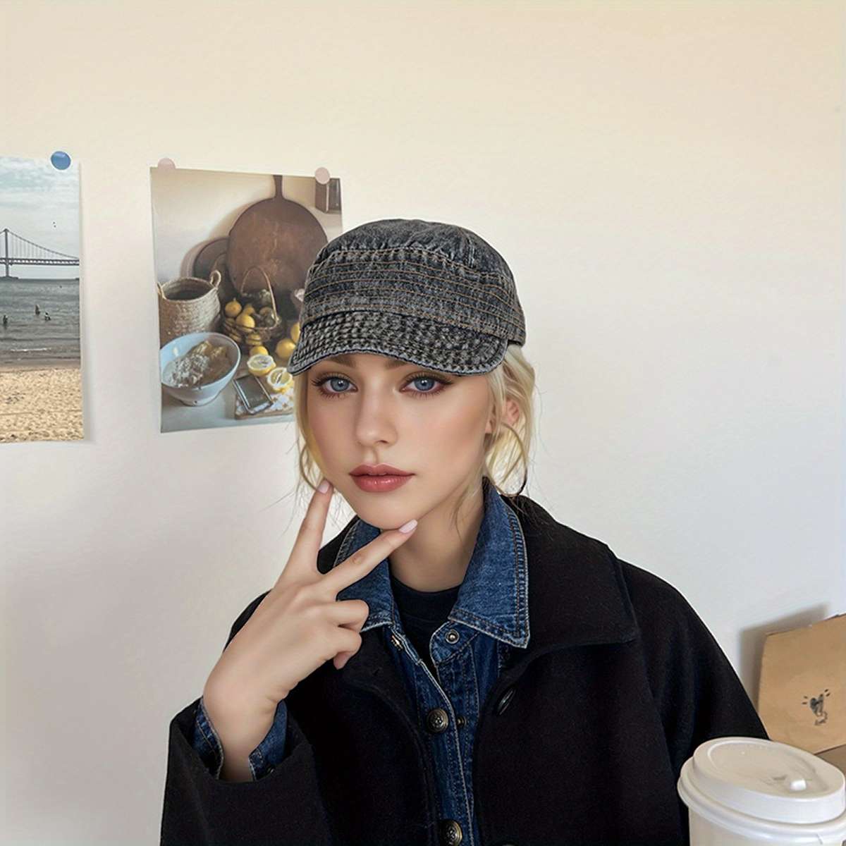 Women'S Denim Baseball Cap With Foldable Brim Hand Washable Adjustable Fit Non-Stretch With