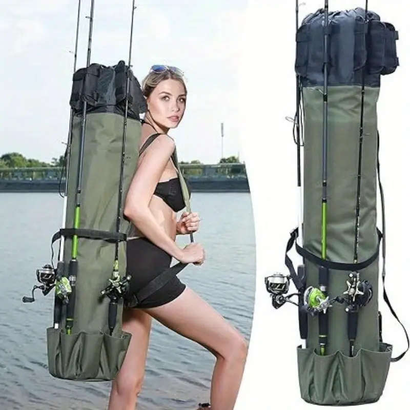 1pc Durable Multi-Functional Fishing Rod Bag Large Capacity Water-Resistant Oxford Fabric Ideal for