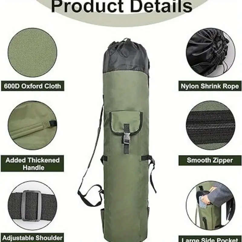 1pc Durable Multi-Functional Fishing Rod Bag Large Capacity Water-Resistant Oxford Fabric Ideal for