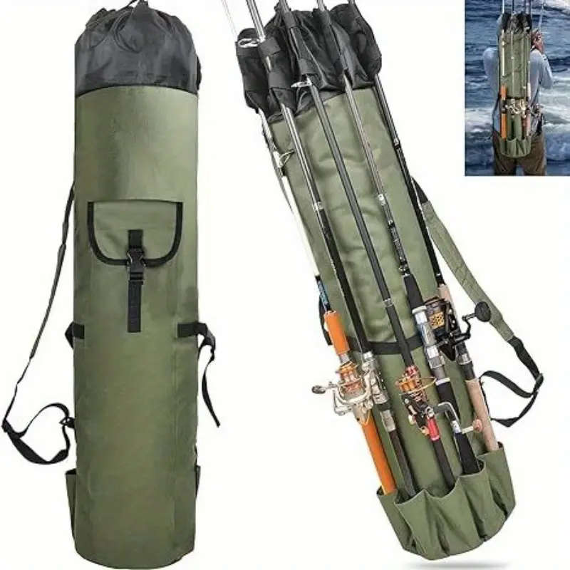 1pc Durable Multi-Functional Fishing Rod Bag Large Capacity Water-Resistant Oxford Fabric Ideal for