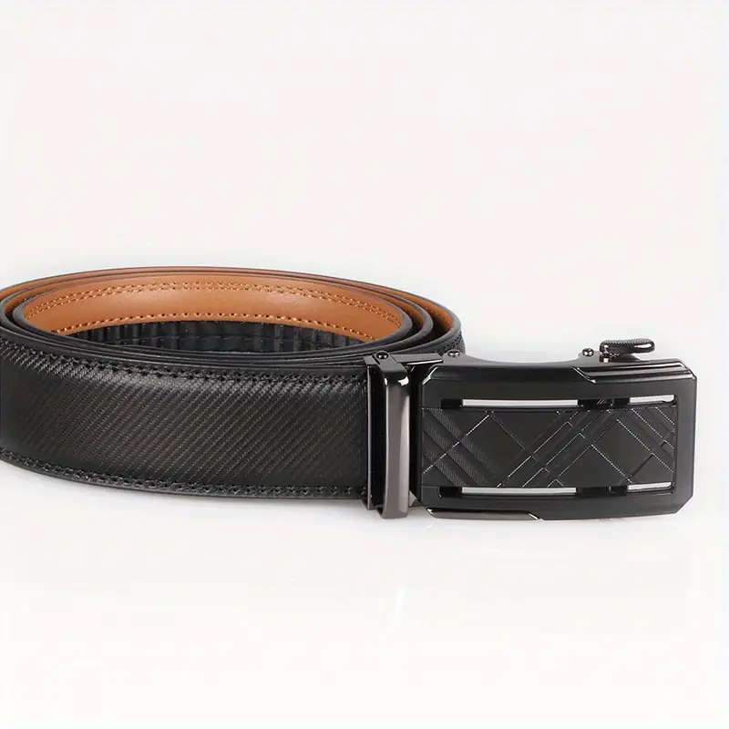 1-Piece Men's Genuine Leather Ratchet Belt Set Black 125cm