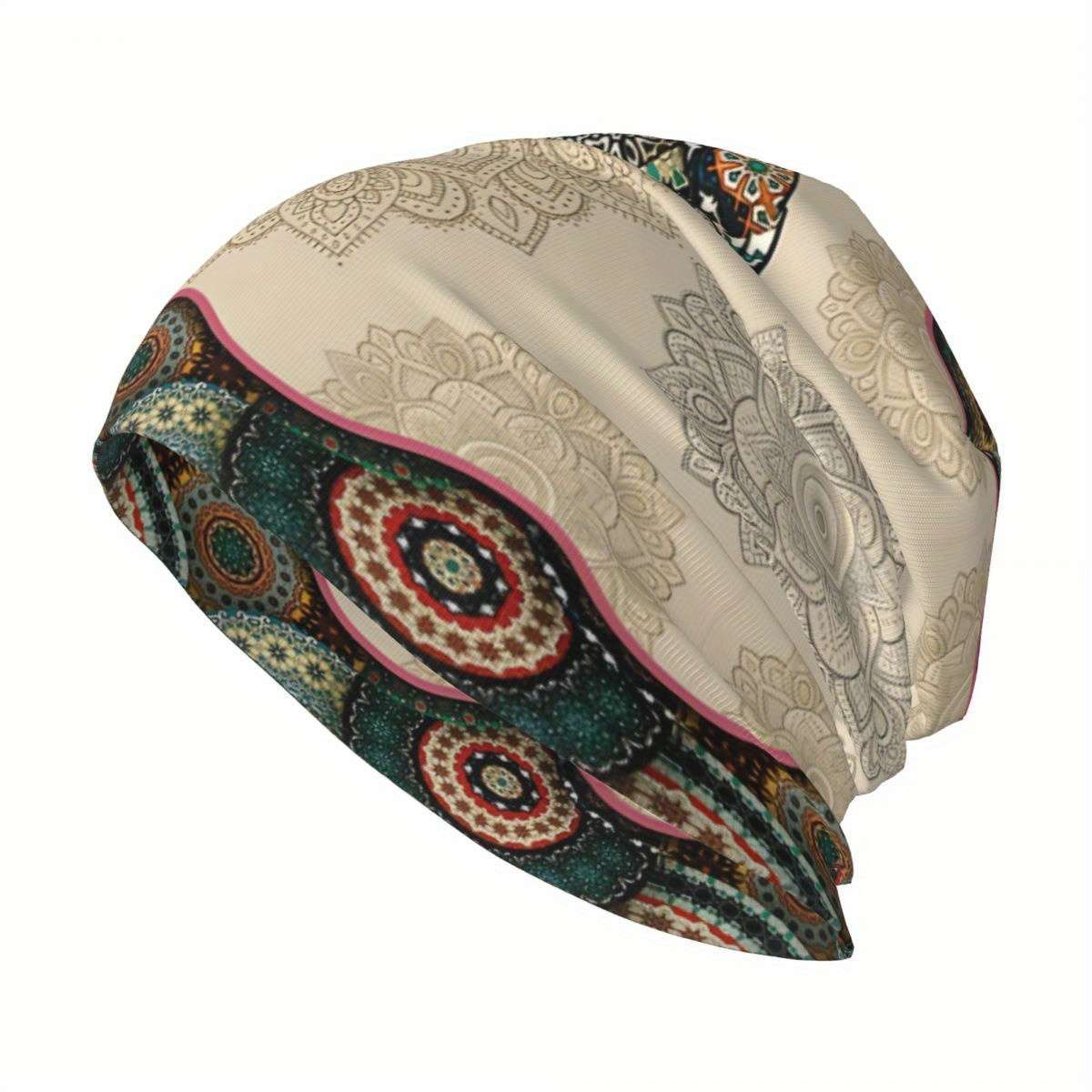 Vintage Elephant Print Knit Beanie Hat
