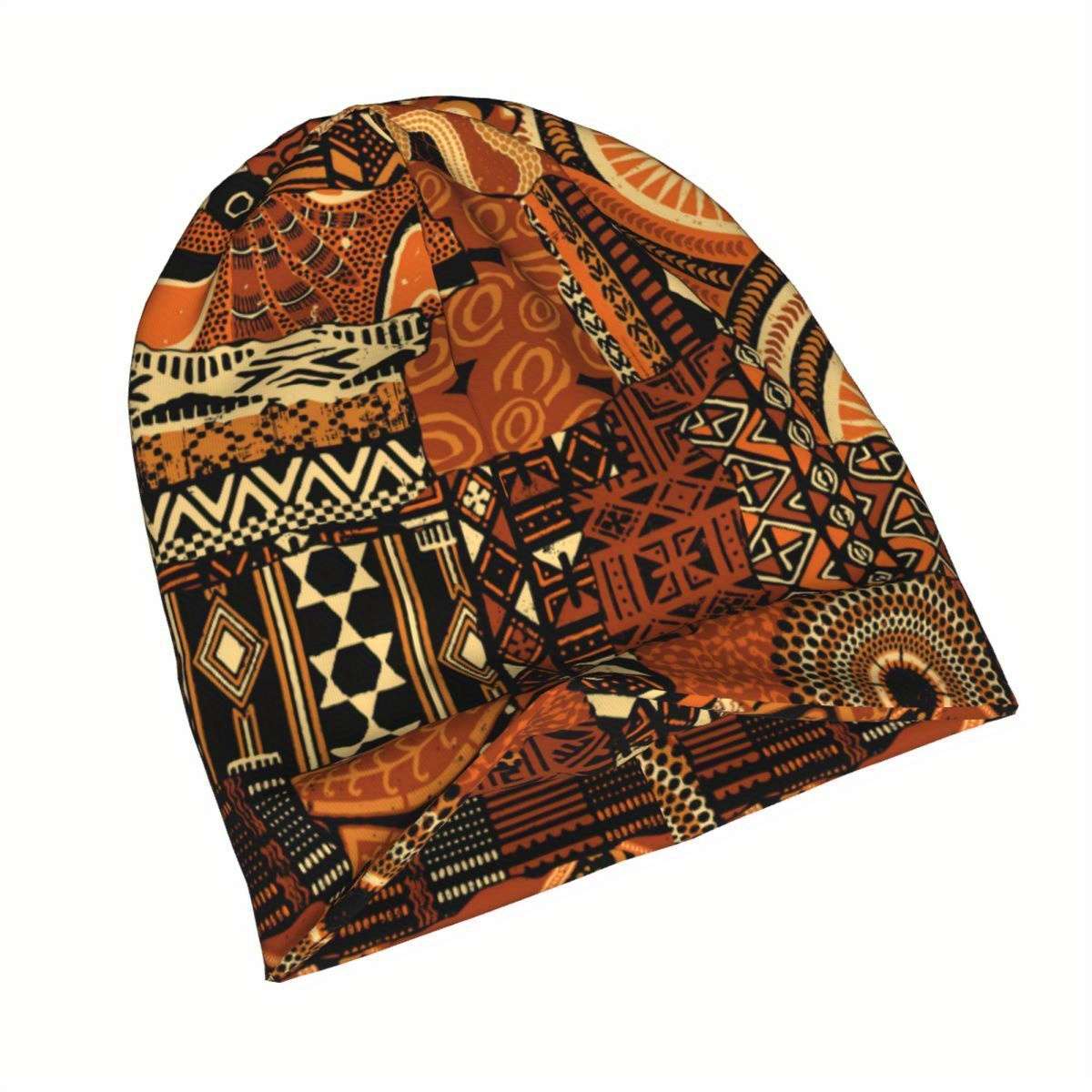 Men's Funky Knit Beanie Hat with African Ethnic Pattern Windproof Stretchy Polyester Blend