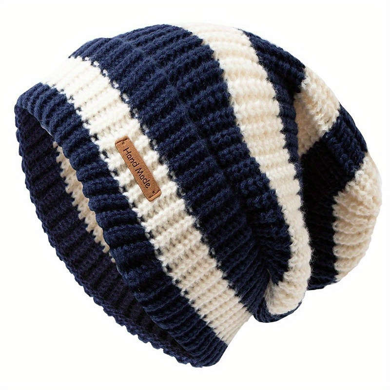 Cozy Striped Beanie Hat Soft Warm Lightweight Knit