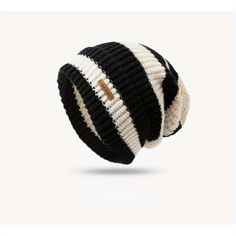 Cozy Striped Beanie Hat Soft Warm Lightweight Knit