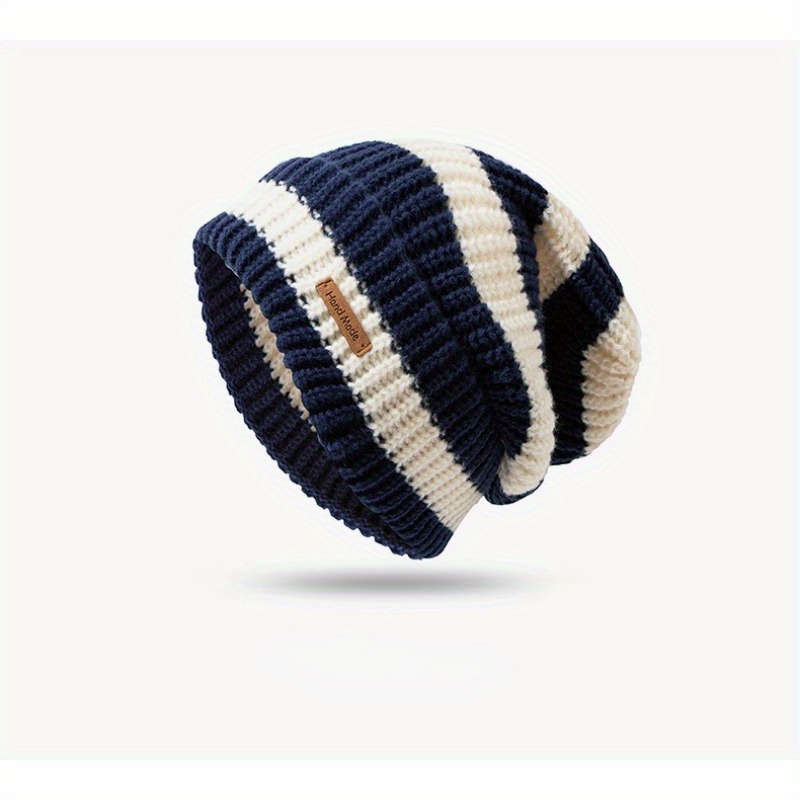 Cozy Striped Beanie Hat Soft Warm Lightweight Knit