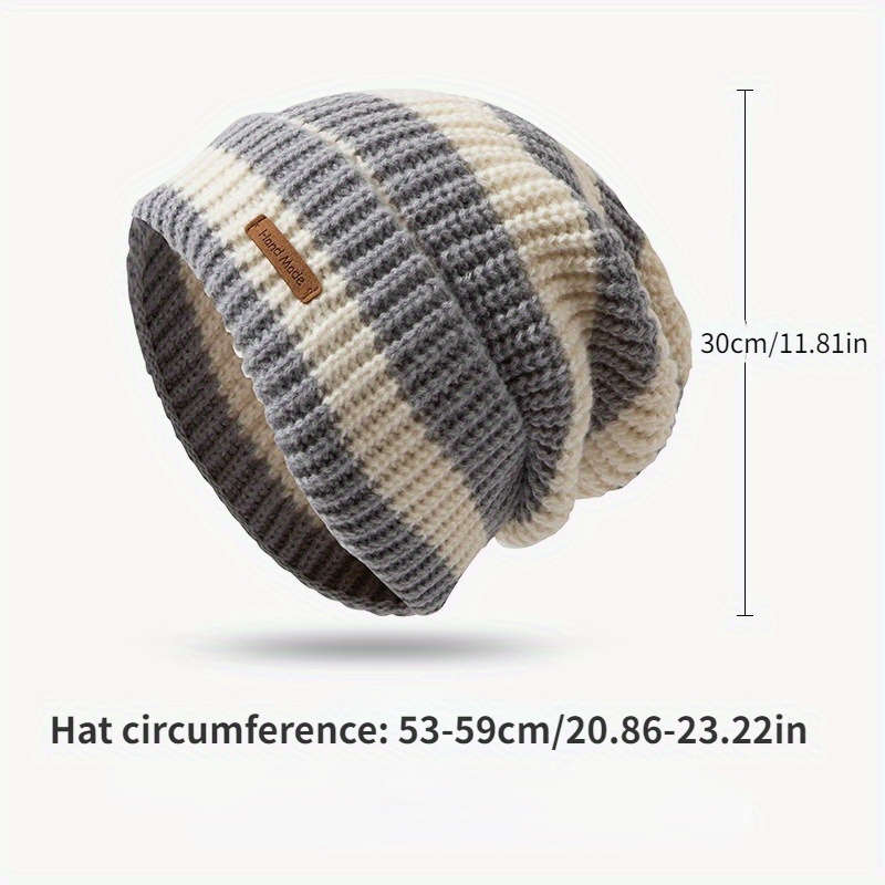 Cozy Striped Beanie Hat Soft Warm Lightweight Knit