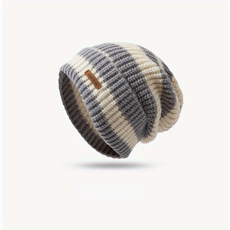 Cozy Striped Beanie Hat Soft Warm Lightweight Knit