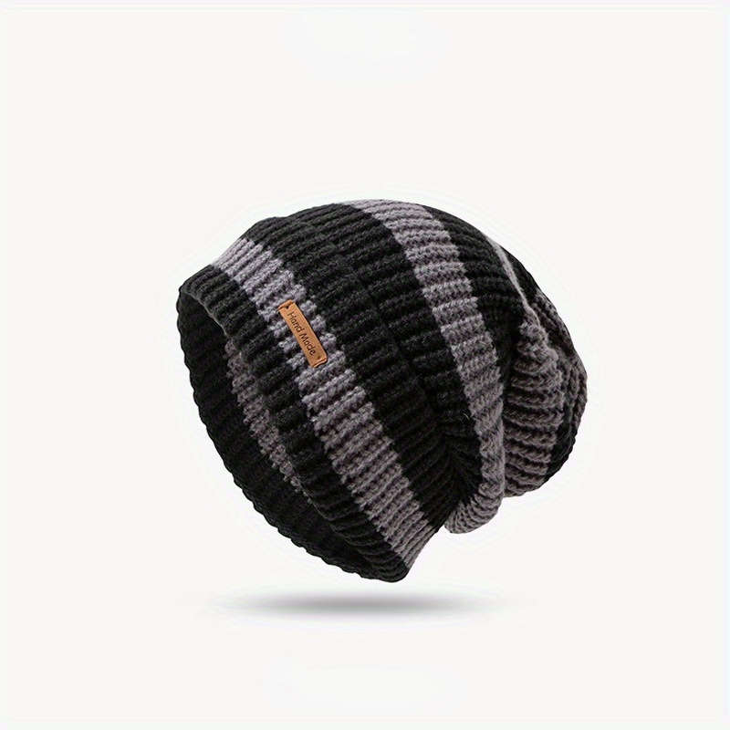 Cozy Striped Beanie Hat Soft Warm Lightweight Knit