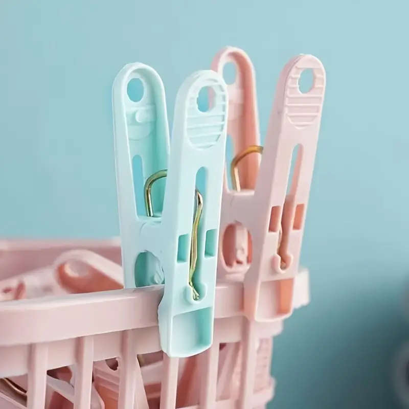 30Pack Windproof Plastic Clothespins with Storage Basket Laundry Drying Clips for Underwear Socks Be