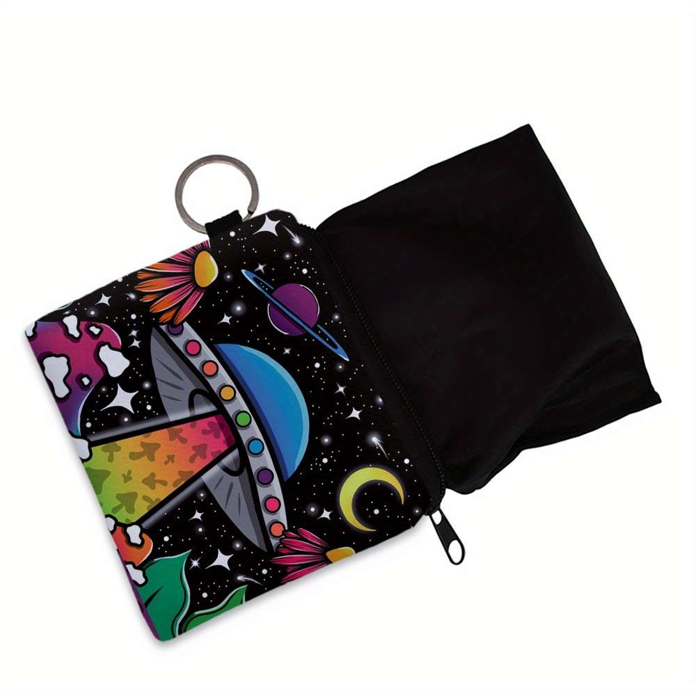 1pc 3D High-Definition Printed Mushroom Alien Spaceship Pattern Polyester Portable Coin Purse Digi