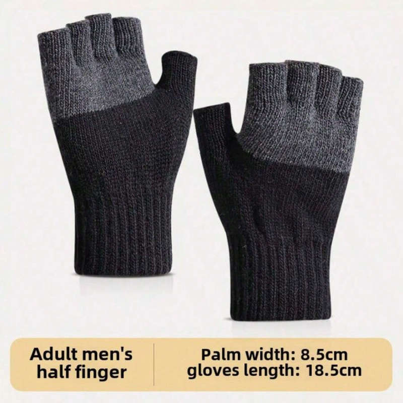 1 Pair Dark Gray Wrist Half Finger Warm Gloves