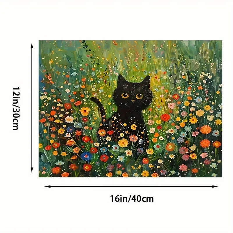 Charming Black Cat Floral Canvas Art Wall Decor 30x40cm