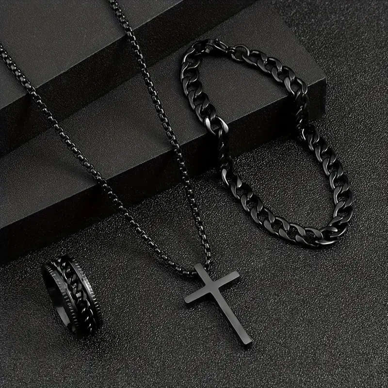 3pcs Cross Necklace, Bracelet and Ring