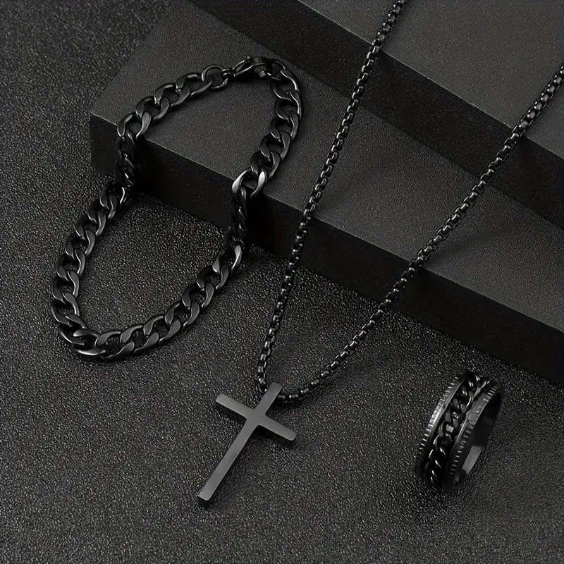 3pcs Cross Necklace, Bracelet and Ring