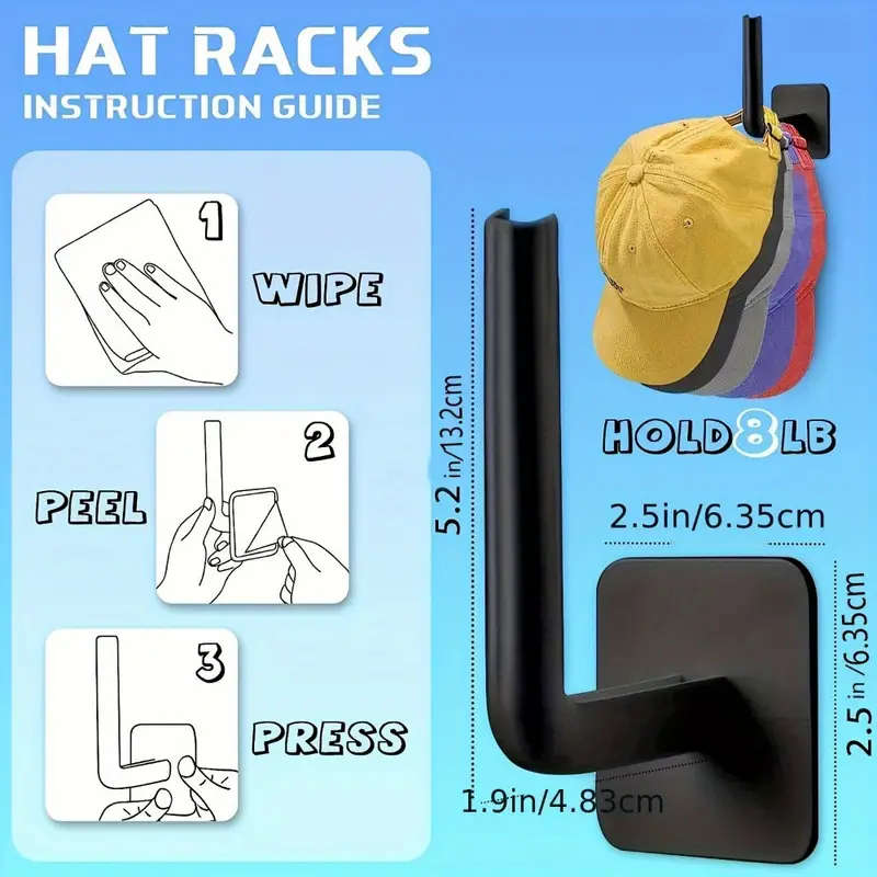 1pc Fashion Wall Mount Hat and Key Hooks Easy Install Self-Adhesive Space-Saving Versatile Organizer