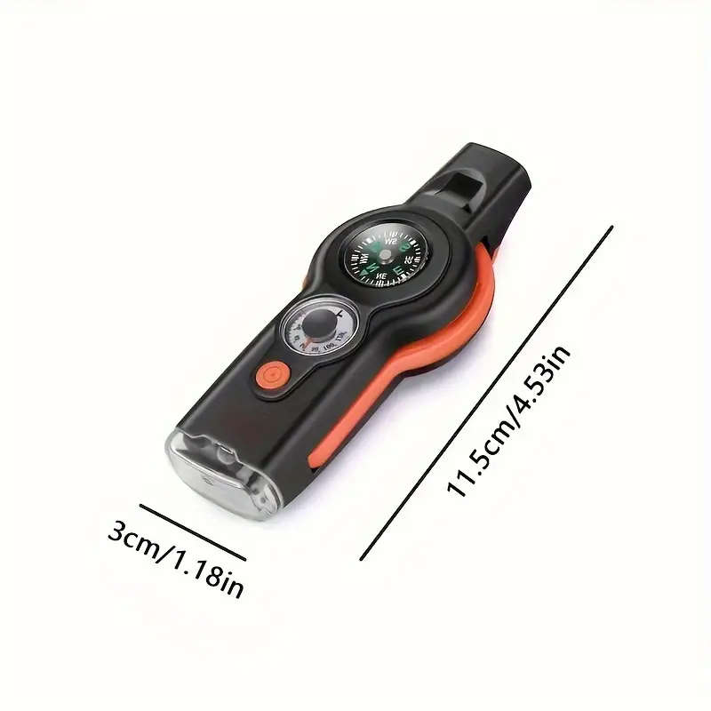 7-in-1 Survival Multi-Tool Whistle ABS Outdoor Safety Whistle with Compass Magnifying Glass Refle